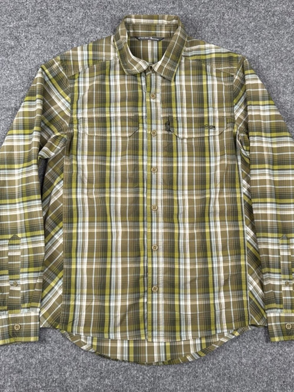 Sitka Gear Globe Trotter LS Shirt Men's Small Olive Plaid Button-Down